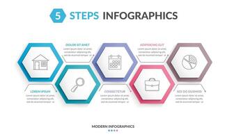 Infographic template with 5 hexagons with line icons vector