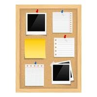 Vertical bulletin board with photo frames and paper notes vector