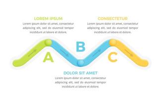 Infographic template with colorful curved line with 3 steps or options vector