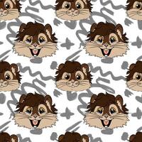 A playful pattern featuring cartoon hamster faces with brown fur and large expressive eyes. The background includes abstract gray shapes. vector