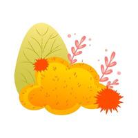 A colorful illustration of abstract shapes including a yellow cloud, green leaves, and pink foliage. The design features vibrant colors and playful elements. vector