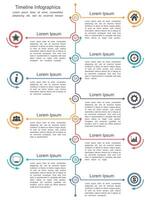 Timeline infographics template with nine elements vector
