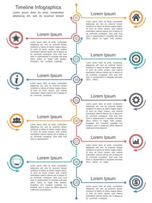 Timeline infographics template with nine elements