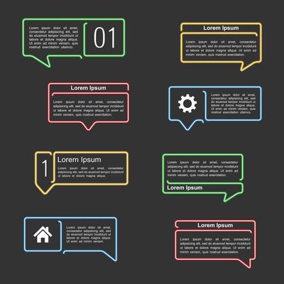 Neon glowing speech bubbles set