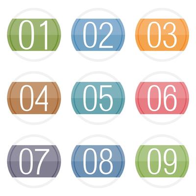 Numbers 1 - 9 in circles