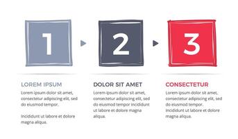 Infographic template with 3 steps or options with hand drawn squares vector