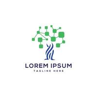 technology tree logo design concept modern minimal data tree pixel dot graph vector