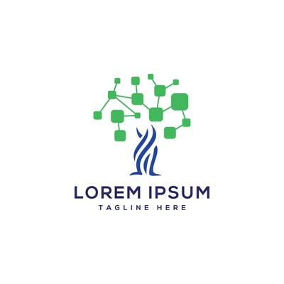 technology tree logo design concept modern minimal data tree pixel dot graph