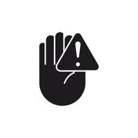 Hand with Warning Sign icon, Risk Prevention Concept. This icon uses editable glyp style eps file. vector