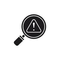 Warning Sign Icon Concept with Magnifying Glass. It depicts detection of potential threats, security vulnerabilities, or identification of critical issues. This icon uses editable glyp style eps file. vector