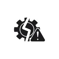 a fault warning sign featuring gears, lightning bolts, and an exclamation mark, indicating a problem with the engine or electrical system. This icon uses an editable glyp style eps file. vector