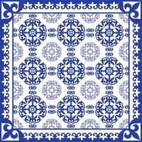 Seamless pattern in traditional style Portuguese tile. Luxury Blue white ceramic tile pattern, azulejo seamless square pattern with damask ornament, arabesque,floral element. Ornament for ceramic tile vector