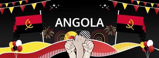 Angola's Enduring Legacy November 11 greeting header. Red black yellow flag colors. Wide festive background. Ideal for Independence Day travel campaigns and digital media. vector