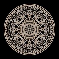 Round gold ornament in the form medallion. Gold ornament in Kazakh style isolated on white background. Round decorative Element of the national pattern ancient nomads for clothe, yurt, ceramic vector