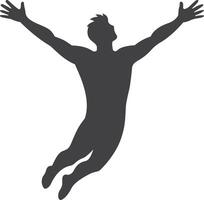 Man soaring with arms outstretched in a silhouette of joy and freedom vector