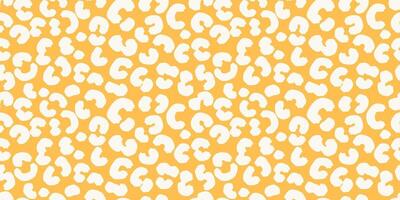 Plain seamless leopard print pattern with white spots, organic shapes on a yellow background. Bold, modern, and trendy design for textiles, fashion, digital wallpapers, creative branding projects. vector