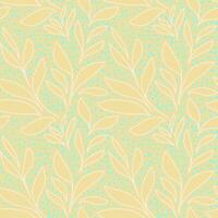 Seamless pattern with abstract leaves and delicate blue dots on a soft yellow background. Simple design for textiles, packaging, stationery, modern botanical themed vector