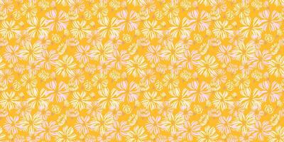 Abstract shape daisy flowers pattern on a yellow background. hand drawn sketch. Stylized simple floral print. Summer meadow. Nature ornament design for fashion, fabric, textiles vector