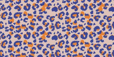 Seamless pattern inspired by leopard print with a modern twist. Features bold blue spots on a beige background with yellow accents. Perfect for fashion, textiles, design vector