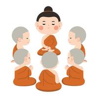 Meditation Practice with Buddha and Monks vector