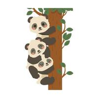 Illustration of Three Pandas Climbing a Tree vector