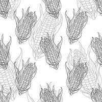 Seamless pattern of corn. Line art. Engraving style vector