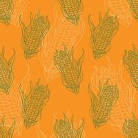 Seamless pattern of hand drawn corn isolated on yellow background vector