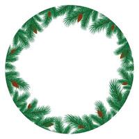 Round frame with branches of a coniferous tree and cones. vector