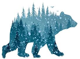 Bear with winter forest. vector