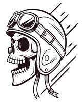 A vintage-style illustration of a skull wearing a pilot's helmet and goggles, grinning with an expression of excitement vector