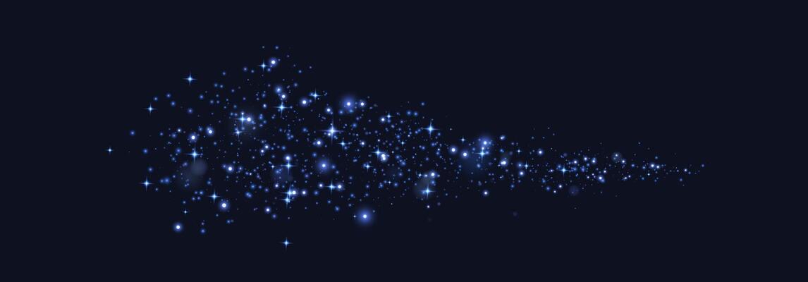 Blue magic sparks and dust stars. Blue glow flare light effect and particles