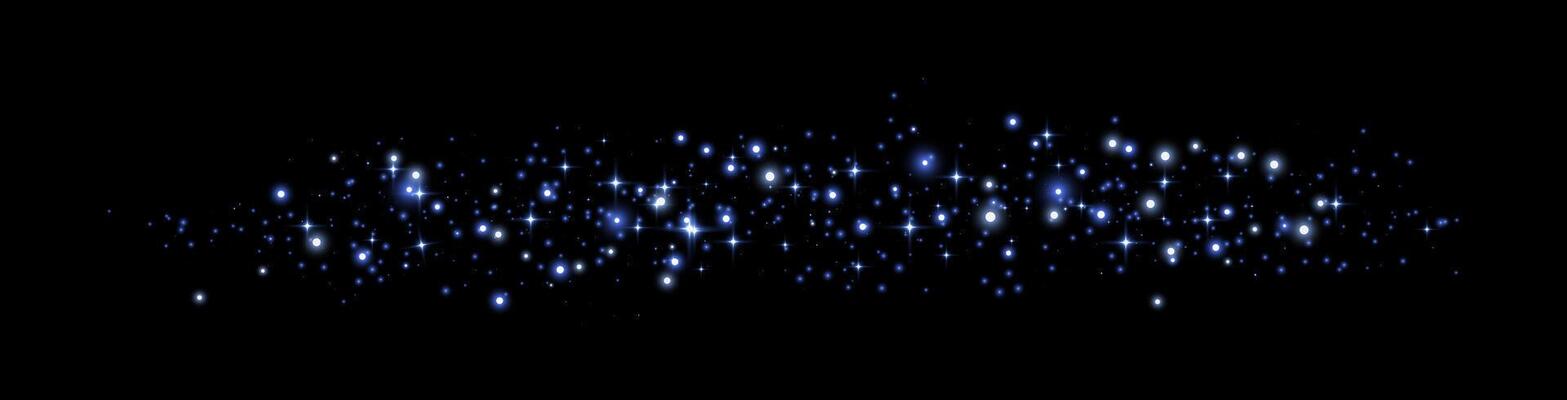 Blue magic sparks and dust stars. Blue glow flare light effect, particles