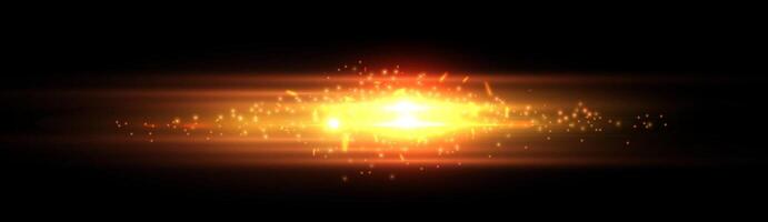 Orange horizontal reflection, lensflare. Light flash with rays or golden spotlight and particles. Yellow glow light effect. illustration vector