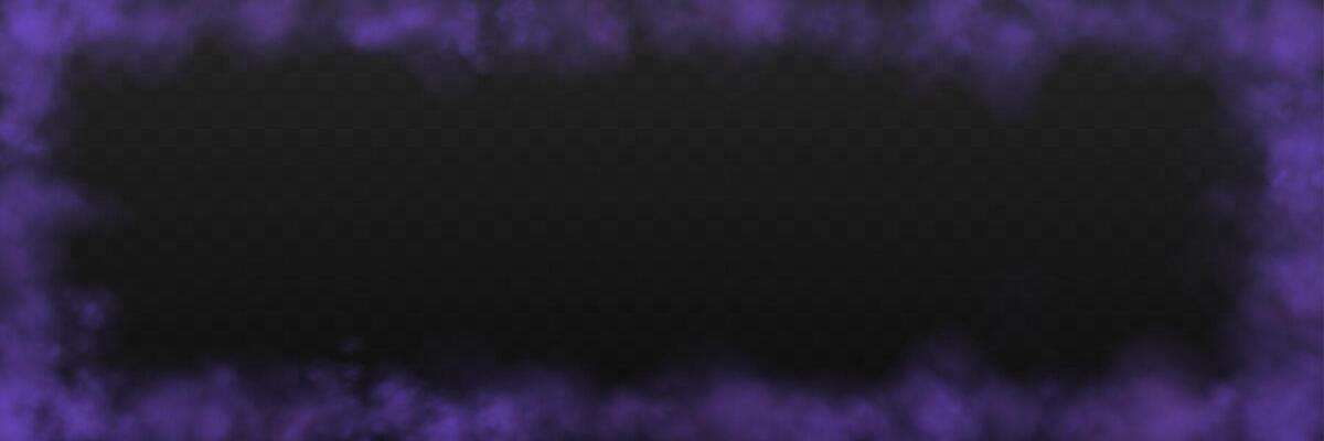Realistic purple smoke or haze frame, overlay effect on a dark background. Magic fog, vapor. Abstract illustration