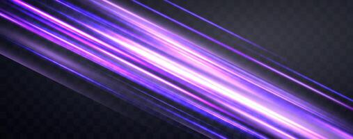 Speed rays, velocity light neon flow, zoom in motion effect, purple glow speed lines, colorful light stripes. vector