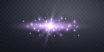 Purple horizontal lensflare. Light flash with rays or violet spotlight, flare light effect. vector