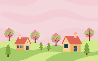 Spring landscape. Spring scenery with village. Background with spring season. vector