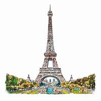 Artistic Watercolor Eiffel Tower Landmark Illustration and Parisian Cityscape View vector