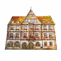 Watercolor Illustration of Traditional Timber Frame Building Architecture with Flower Boxes vector