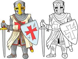 Medieval warrior crusader coloring book vector