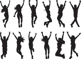 Silhouettes of Diverse People Jumping with Excitement vector