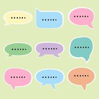 Set of colorful pastel speech bubbles with ellipsis dots. Flat design icons representing typing, waiting, thinking, or message loading vector