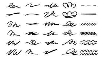 Set of scribble doodle underline and emphasis lines in various hand-drawn styles. Perfect for highlighting text, titles, or design elements in creative projects, presentations, and social media vector