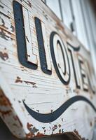 rusted up sign that says u o e on it photo