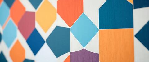 A colorful wall with geometric shapes on it photo