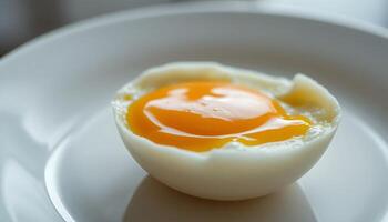 egg with an egg yolk on a white plate photo