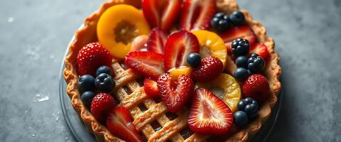 pie with fresh fruit on top of it photo