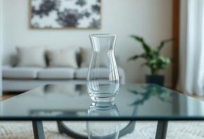 glass table with a vase on top of it photo