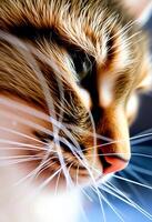 A close up of a cat's face with long whiskers photo
