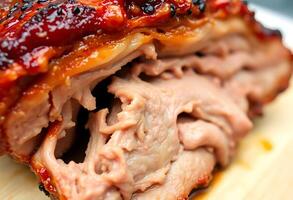 close up of meat on a cutting board photo